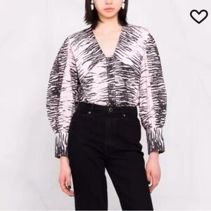 GANNI stripe print V-neck shirt